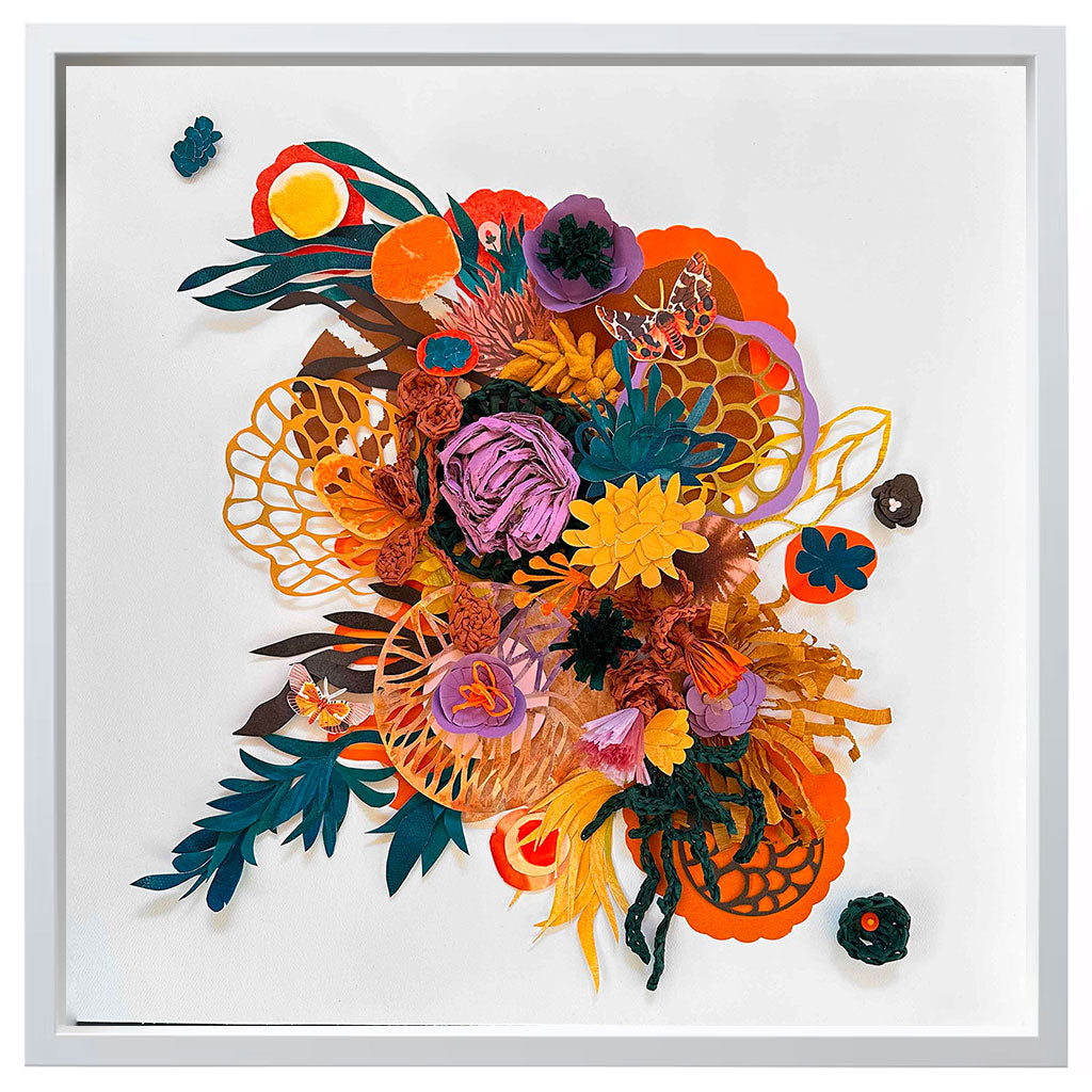 Assemblage in a white frame.